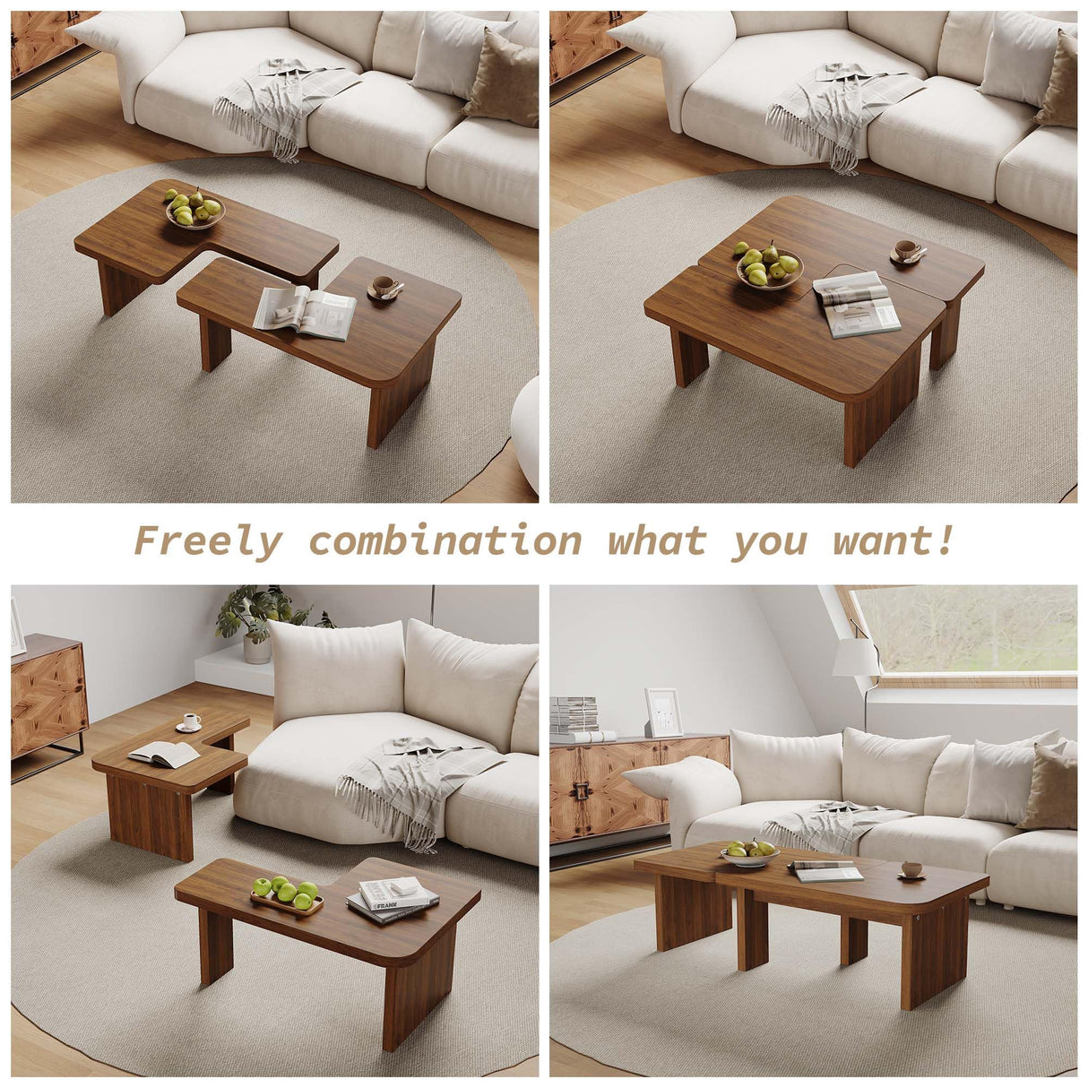 VAFON 51.2" Expandable Wood Coffee Table for Living Room - 2-in-1 Square/Rectangle Center Table, Walnut Wood Grain Low Table, 68lbs Capacity - Versatile for Lounge, Office, Farmhouse Decor(Brown) VAFON