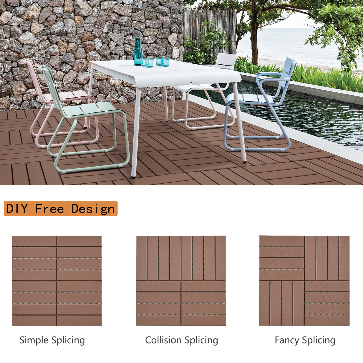 Candockway Plastic Interlocking Deck Tiles, 36 Pack Outdoor Flooring Waterproof Pavers for Patio Garden Porch Yard, All Weather Use, Coffee Candockway