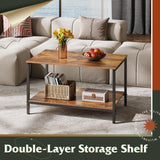 WLIVE Small Coffee Table for Living Room, 31.3" Modern Industrial Coffee Table with Storage Shelf & Metal Frame, 2-Tier Wood Center Table for Small Spaces Apartment, Home, Rustic Brown WLIVE