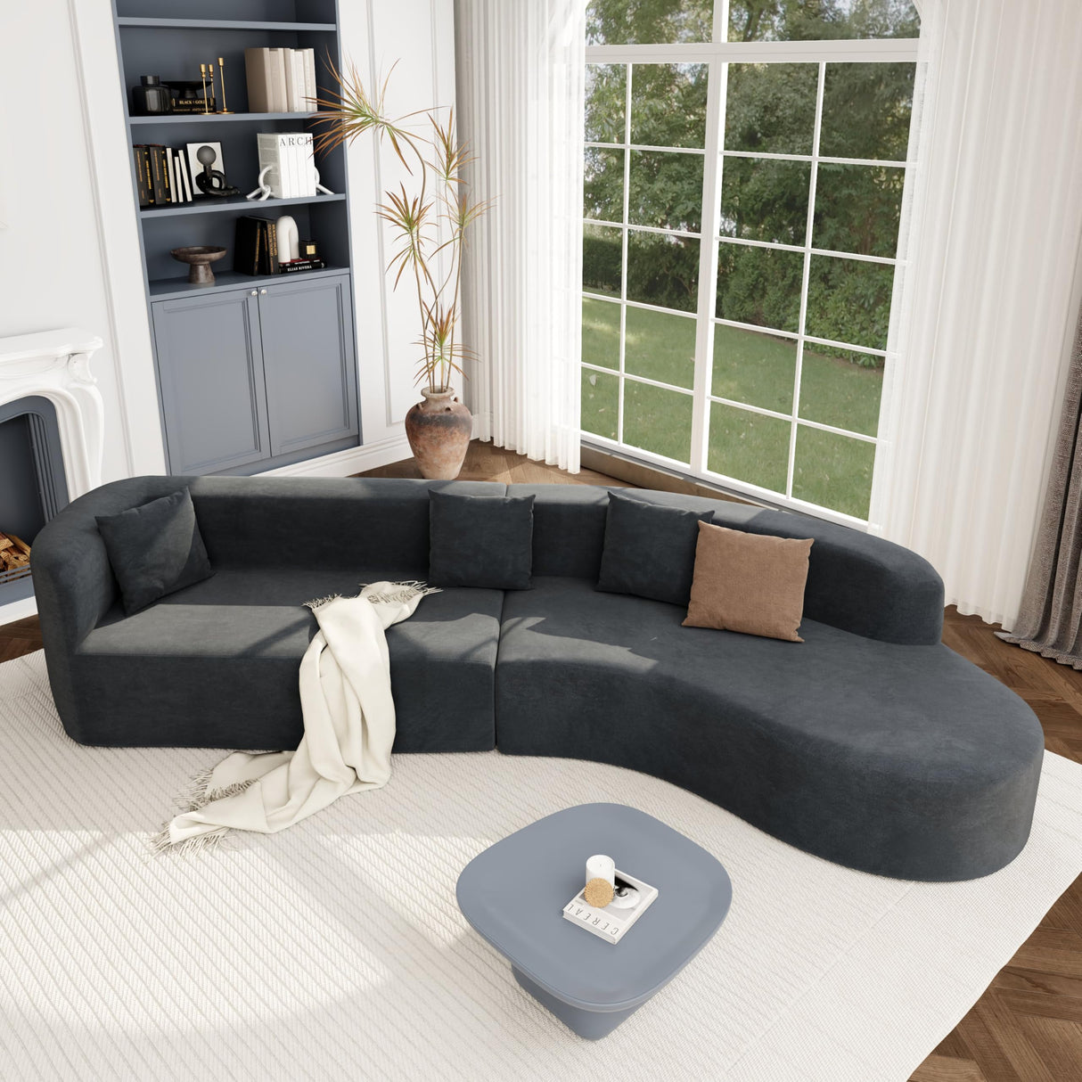 VnndeNest 125" Curved Sofa，Modern Half Moon Sectional Sofa, Comfy Chenille Fabric Upholstered Minimalist Sofa with 3 Pillows, 3 Seater Cloud Couch for Living Room, Apartment, Free Installation，Grey VnndeNest