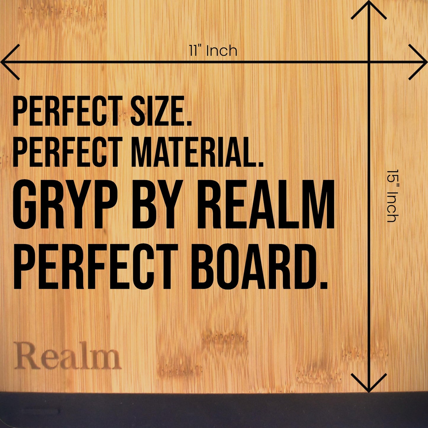 Realm 11" x 15" Bamboo Stronghold Cutting Board | Non-Slip with Juice Groove | Organic Sustainable Premium Bamboo Wood