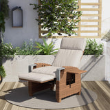 Grand patio Outdoor Recliner with Independent Adjustable Back and Footrest, Air Pump 150° Lay Flat Reclining Chair Removable Olefin Cushion Flip-Up Table Wicker Creamy White 1PC Grand patio