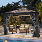 YITAHOME 10x10FT Gazebo Polycarbonate Hardtop Double Roof Canopy Outdoor with Netting and Shaded Curtains, Aluminum Frame Garden Tent for Patio, Backyard, Deck and Lawns, Grey YITAHOME