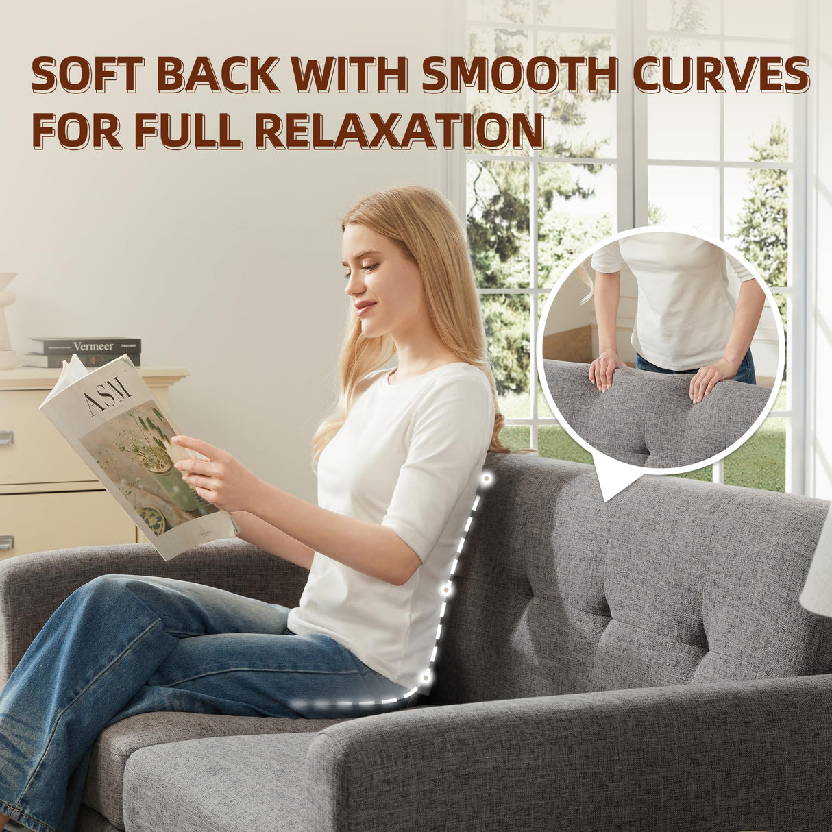 Tbfit 65" W Loveseat Sofa, Mid Century Modern Love Seat Couches for Living Room, Button Tufted Upholstered Small Couch for Bedroom, Solid and Easy to Install Love Seats Furniture, Grey Tbfit