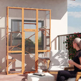 PawHut Outdoor Catio Cat Enclosure, Large Wooden Cat House with 6 Jumping Platforms, Scratching Post, 2 Ramps, Waterproof Roof, Cat Cage Window Access for 2-3 Kittens, 99" H, Orange PawHut