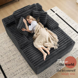 Jocisland 67 inch Chaise Lounge, No-Assembly Sofa Chaise with Throw Pillows and Armrests, Faux Fur Sleeper Sofa for Living Room, Apartments, Gray Jocisland