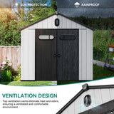 YITAHOME 8x10ft Resin Storage Structure, Outdoor 544 cuft Plastic Garden Storage Unit with Windows, Vents and Lockable Entrance, Waterproof Tool Organizer with Flooring for Lawn Equipment，Gray YITAHOME