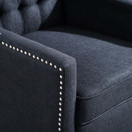 Push Back Recliner Chair,Easy Chairs for Small Spaces,Comfy Armchair,Reading Recliner Chairs for Adults,Living Room Accent Chair, Wingback and Rivets Design for Modern Recliner Chair(Black) NITYASUNDARA