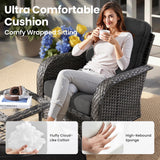 ovios 9 Pieces Patio Furniture Set, Outdoor Wicker Sofa Couch with Rocking Swivel Chairs Fire Pit Table, Modern Deep Seat Rattan Conversation Sets for Porch Deck, Black ovios