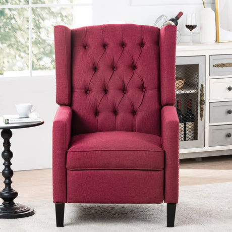 Pushback Recliner,Comfortable Wingback Recliner Sofa Chair With Adjustable Backrest Tufted Fabric Upholstered Armchair,Retro Rivets Decorated Recliner for Living Room Bedroom Office Home Theater (Red) Gustonhon