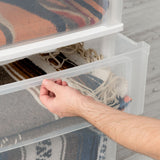 IRIS USA Plastic Drawer Storage Organizer Rolling Cart, with Wheels Casters, 3-Drawers, for Classroom Art Craft Supplies Dresser Closet Bathroom Dorm Bedroom Laundry Room, Wide, White/Clear IRIS