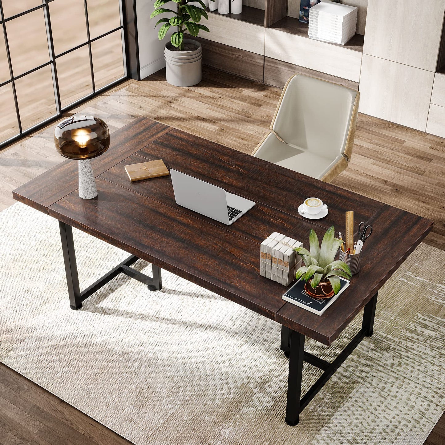 Tribesigns Conference Table 6FT Meeting Table, Large Table Boardroom Desk Seminar Table Rectangular Meeting Room Table for Office Conference Room, 70.8L x 31.5W x 29.5H, Rustic Brown & Black - WoodArtSupply