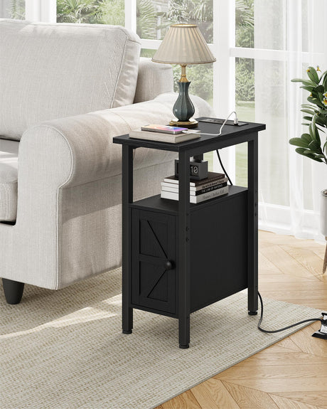 CHOEZON Farmhouse End Table, Narrow Side Table for Small Spaces, Slim Nightstand with Charging Station, with 2 AC Outlets, 1 USB and 1 Type-C Port, for Living Room, Bedroom, Black TBZ08UBB CHOEZON