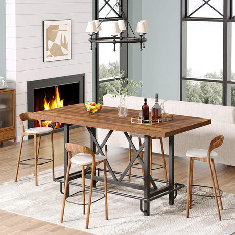 Tribesigns Rectangular Counter Height Dining Table with Metal Footrest for 6 People, 35.43" Tall (Rustic Brown) Tribesigns