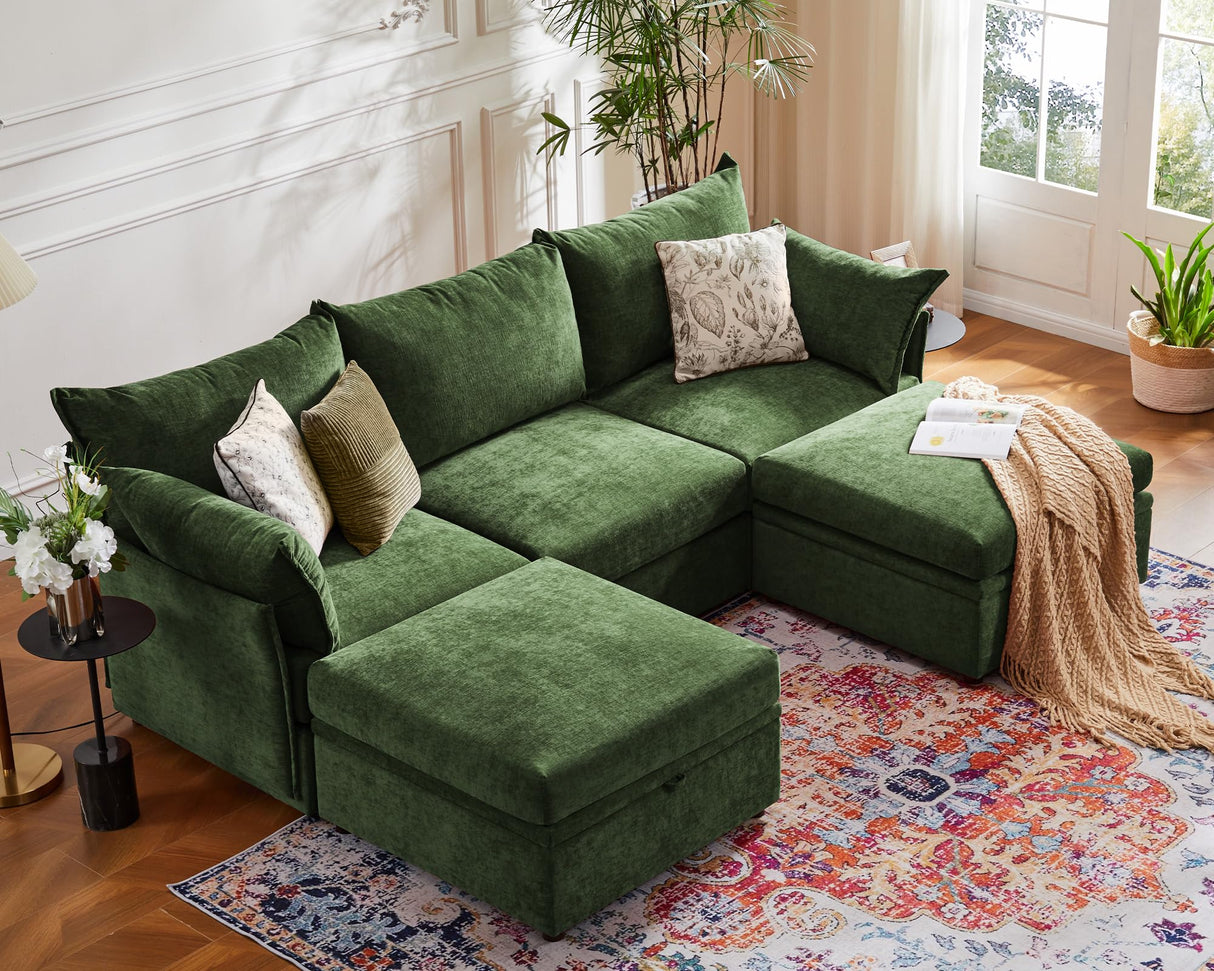 ABCASA 102.6" Modular Sectional Sofa, Oversized 3-Seater Green Couch with Removable Chenille Fabric Cover, Deep Seat & High Backrest for Living Room, Office & Apartment ABCASA