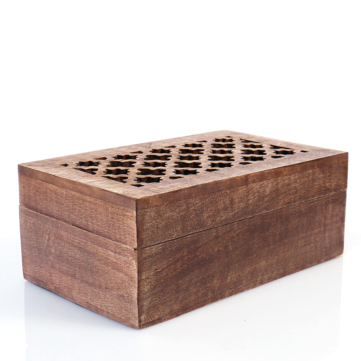Mela Artisans Medium Keepsake Box with Hinged Trellis Lid - Medium Polish | Wooden Decorative Box | Keepsake Memory Box | Mango Wood Storage Box | Store Trinkets, Cards & Stash | 7.5” x 4.5” x 3” Mela Artisans