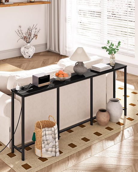 CHOEZON 70.9" Narrow Console Table with Power Outlet 7.1" Skinny Sofa Table, Long Behind Couch Table with Charging Station, Entryway Table for Hallway, Living Room Black TXG18UBB CHOEZON