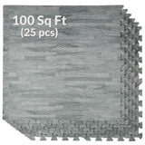 Home Aesthetics 100 Sq. Ft 3/8 Inch Thick Printed Foam Tiles Interlocking Foam Mat, Sea Haze Grey Wood Grain Style Print, (24"x24", 25 pcs), Protective Flooring for Home, Gym Exercise or Trade Show Home Aesthetics
