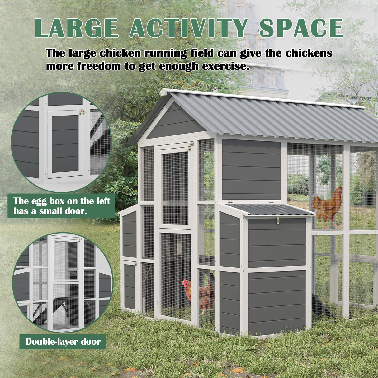 YOPTO Outdoor Wooden Chicken Coop for 10 Chickens,Large Hen House Poultry Habitat Pet Hutch Run Cage with 2 Chicken Nesting Boxes,Walk in Chicken Coops Run W/Ramp and Run,Waterproof Roof,(80"×82"×69") YOPTO