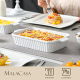 MALACASA Casserole Dishes for Oven, Porcelain Baking Dishes, Ceramic Bakeware Sets of 4, Rectangular Lasagna Pans Deep with Handles for Baking Cake Kitchen, White (9.4"/11.1"/12.2"/14.7"), Series MALACASA
