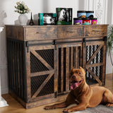 kepptory 48'' Dog Crate Furniture with Removable Divider & Storage Drawers, Wooden Double Dog Cage TV Stand with 2 Sliding Barn Doors, Multi-Functional Dog Crate End Table for Indoor use (Retro Brown) kepptory
