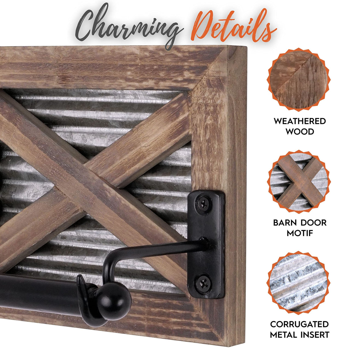 Autumn Alley Farmhouse Toilet Paper Holder, Towel Ring for Bathroom, Farmhouse Towel Rack Holder Set, 3PCS, Wall Mount for Farmhouse Bathroom Decor and Accessories, Rustic Wooden, Brown Autumn Alley