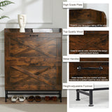 Chilihom Narrow Shoe Cabinet Storage for Entryway, Shoe Organizer with 2 Flip Drawers, Hidden Shoe Storage Slim Storage Cabinet with Metal Legs, Farmhouse Free Standing Shoe Rack Cabinet, Rustic Brown Chilihom