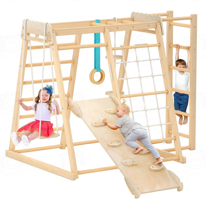 Jungle Gym, Toddler Climbing Toys, Indoor Playground Climbing Toys for Toddlers, Montessori Style Playground Sets for Backyards with Slide, Climbing Wall, Rope Wall Climber, Monkey Bars, Swing