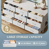 Huuger 9 Drawer Dresser, 47 Inch Dresser TV Stand for 50, 55 Inch TV, Entertainment Center with Drawers, Fabric Dresser Chest of Drawer for Bedroom, Closet, PU Leather Surface, White Huuger