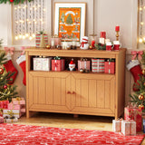 DWVO Poly Lumber Outdoor Sideboard, Patio Bar Table with Storage and Shelves, Weather Resistant Storage Cabinet for Outdoor, Pool and Garden - Brown DWVO