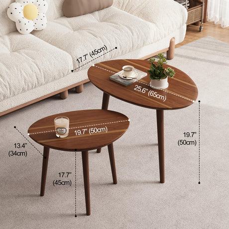 Semjar Small Oval Coffee Tables Set,Acacia Wood Tabletop Nesting Tables（25.6"x17.7"+17.7"x13.4" for Living Room Small Spaces Office,Easy Assembly Minimalist Walnut Mid Century Modern Coffee Table Semjar