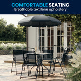 Flash Furniture Nantucket 6 Piece Patio Garden Table Set - Umbrella Table - Set of 4 Black Folding Chairs Flash Furniture