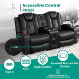 Naomi Home Living Room Furniture Set, Power Reclining Sofa Set, Air Leather Recliners with Built-in USB Ports and Storage Console, LED Reclining Couch Set for Living Room (Black, Loveseat and Chair) Naomi Home