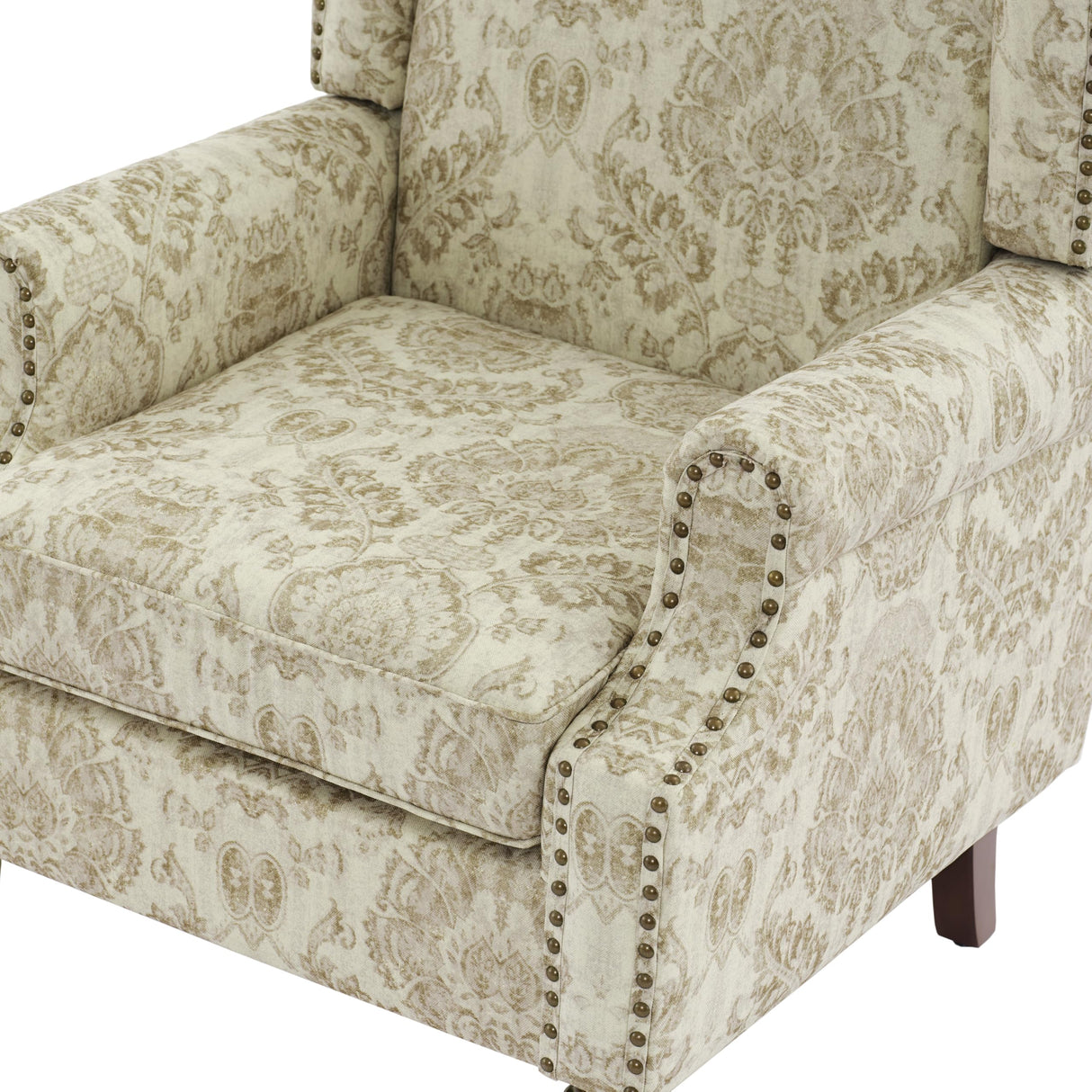 Pia Ricco High Back Floral Accent Chair - Retro Wingback Upholstered Armchair with Nailhead Trim, Solid Wood Legs, Fabric Living Room Bedroom Reading Chair (Flower White) Pia Ricco