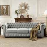 88.5''W Linen Chesterfield Sofa, Mid Century Modern Couch with Button Tufted & Rolled Armrests, Comfy 3-Seater Deep Seat Sofa with Nailhead Trim & Gourd Legs for Living Room, Apartment(Light Grey) JEEOHEY