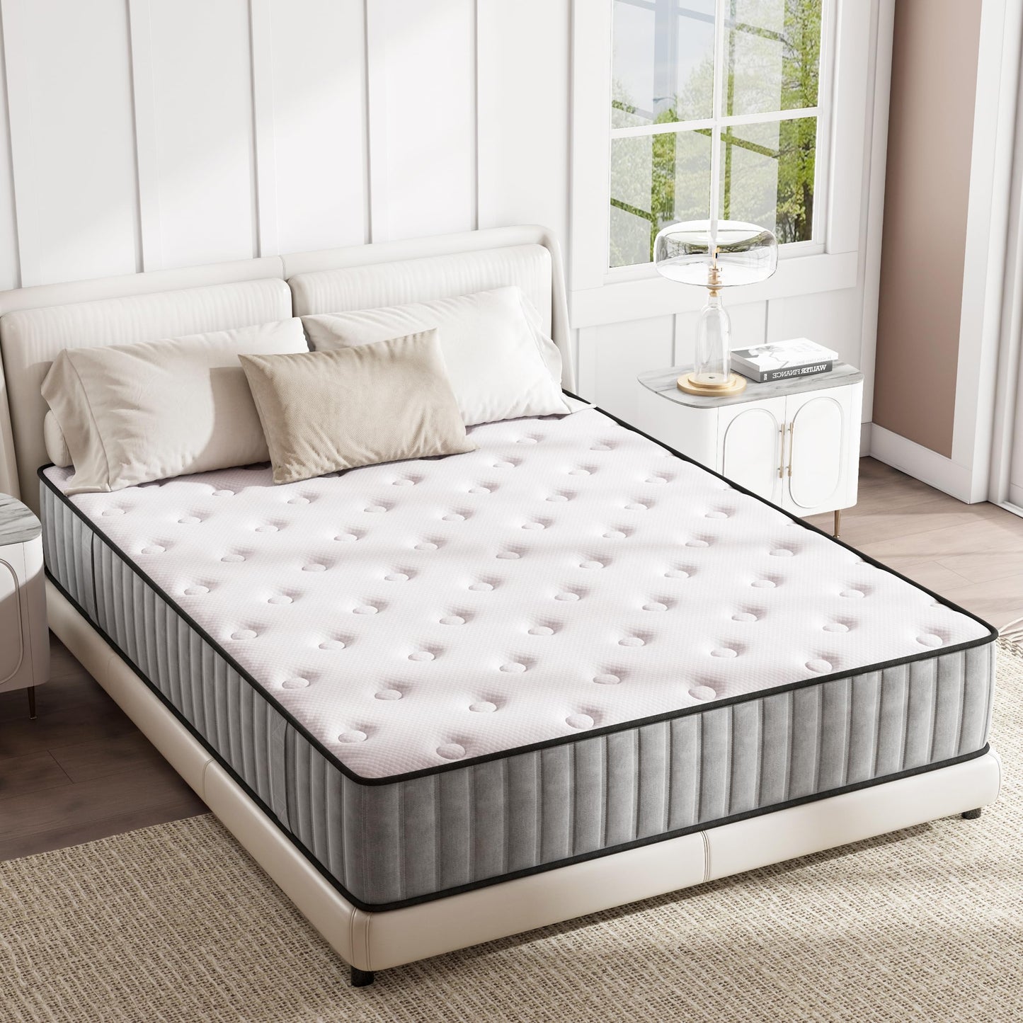 Swbvs Queen Mattress, 8 Inch Cooling-Gel Memory Foam & Pocket Spring Hybrid Mattress, Medium Firm Feel,Queen Bed Mattress in a Box, Queen Size Mattress