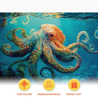 Cross & Glory - Deep Blue Octopus Odyssey - 1000 Piece Jigsaw Puzzle for Adults | Best New Marine Artwork Puzzle | Unique Brain Teaser