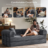 79" Convertible Sofa Bed with Fixed-Shape Frame & Removable Armrests, Modular Corduroy Sleeper Sofa, Folding Mattress Couch for Small Spaces - No Assembly Needed in Dark Gray (Includes 2 Pillows) SAVENICA