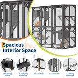 70'' Walk-in Catio with Window Access, Extra Large Outdoor Cat Enclosure for Multiple Cats, Waterproof Roof Cattery with Bridge and Scratching Post Outside Patio Cat Playpen Grey GarveeLife