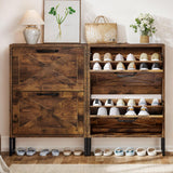 YITAHOME Shoe Storage Cabinet Entryway, 2 Flip Drawers Freestanding Organizer With Metal Legs, Narrow Storage Rack Cabinet, Rustic Brown YITAHOME