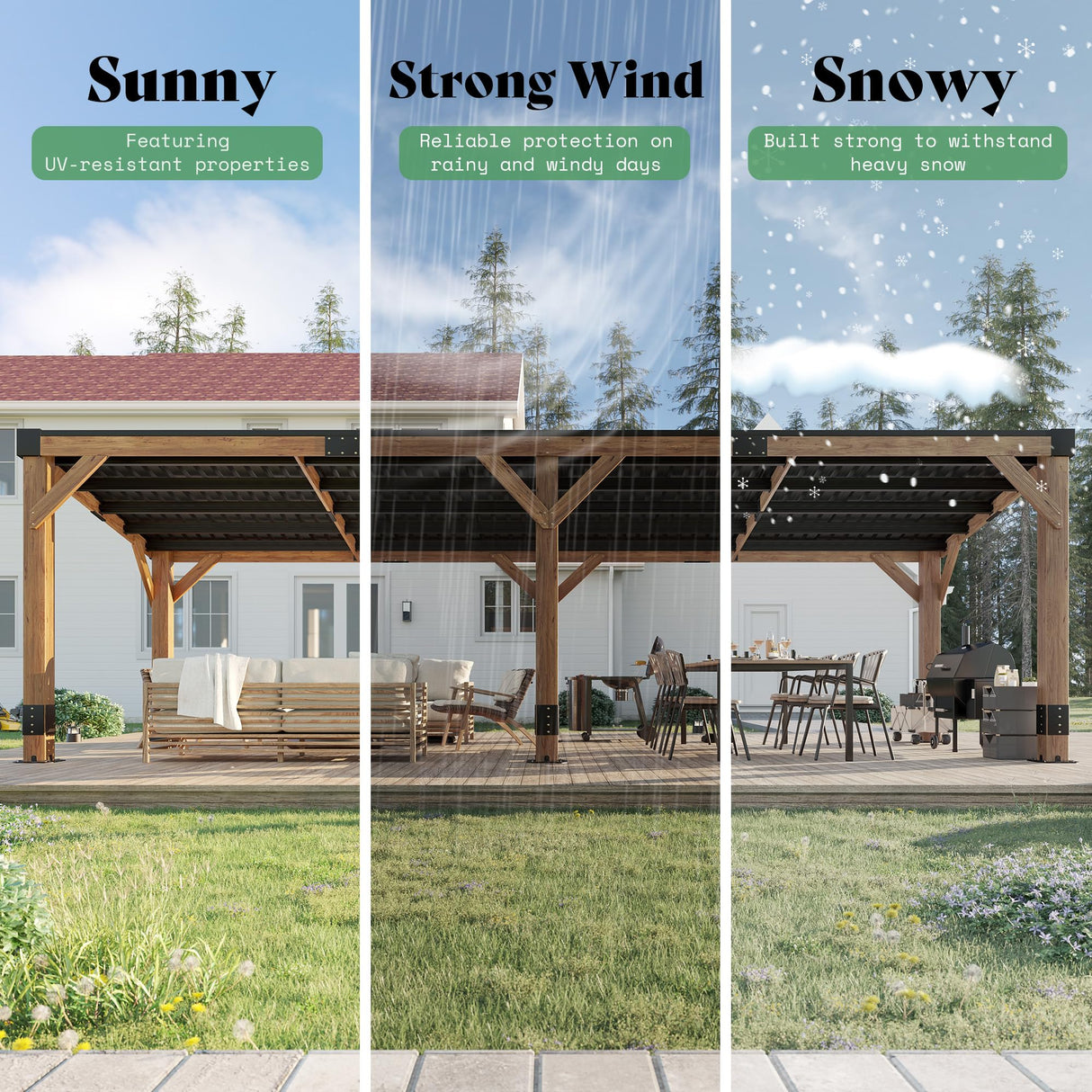 AMERLIFE 10 x 20FT Wood Gazebo with Metal Hardtop, Large Outdoor Grill Canopy with Sloped Roof, Heavy Duty Pergola for Garden, Patio, Backyard, Solid Spruce AMERLIFE