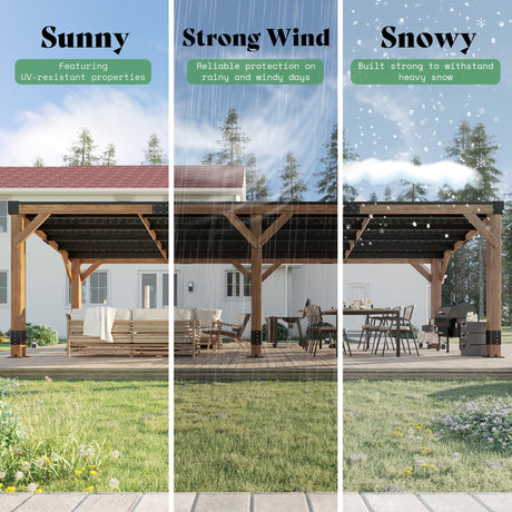 AMERLIFE 10 x 20FT Wood Gazebo with Metal Hardtop, Large Outdoor Grill Canopy with Sloped Roof, Heavy Duty Pergola for Garden, Patio, Backyard, Solid Spruce AMERLIFE