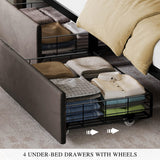 YITAHOME King Size Bed Frame with 4 Drawers and RGB LED Lights, Velvet Upholstered Platform Bed with Charging Station and Storage Headboard, No Box Spring Needed, Easy Assembly, Noise-Free, Grey YITAHOME