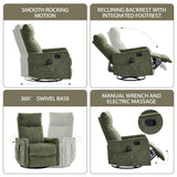 PELUMY Recliner Chair Swivel Rocking with Heat Massage - 360° Manual Recliner, 8-Point Vibrating & Lumbar Heat, Easy Assembly Chair for Living Room (Chenille, Green) PELUMY