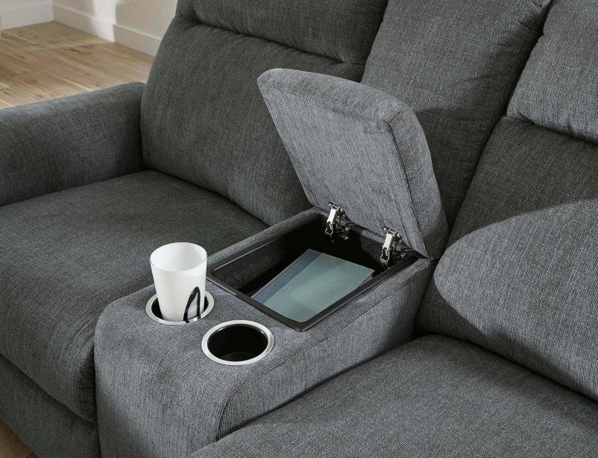 Signature Design by Ashley Barnsana Minimalist Power Reclining Loveseat with Console and USB Charging Ports, Gray Signature Design by Ashley