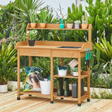 Yaheetech Potting Bench Outdoor Garden Work Bench Station Planting Solid Wood Construction for Horticulture w/Sink Drawer Rack Shelves Natural Wood Yaheetech