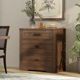 WAMPAT Rustic Wood 3-Drawer Dresser,32-inch Tall Farmhouse Bedroom Chest of Drawers with Smooth Glide, 31.5-inch Wide Storage Cabinet with Drawers, Rustic Brown WAMPAT