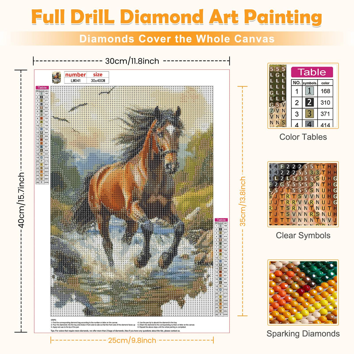 MOGTAA Horse Diamond Art Kits for Adults, 5D Full Drill Diamond Painting Kits for Adults Beginners, DIY Landscape Round Diamond Dots for Adults, Gem Art for Home Decor 12 X 16Inch MOGTAA