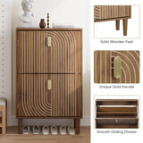 Smuxee Shoe Cabinet with 2 Flip Drawers, 23.6" Walnut Hidden Shoe Storage Cabinet with Line Groove Design, Freestanding Shoe Organizer Cabinet for Entryway, Hallway, Living Room Smuxee