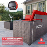 Kullavik 6PCS Outdoor Patio Furniture Set PE Wicker Rattan Sectional Sofa Patio Conversation Sets,Red Kullavik